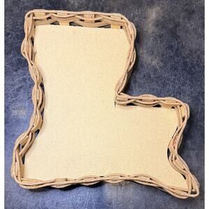 Louisiana Shaped Woven Wooden Wicker Basket/Tray With Wood Bottom 13”
